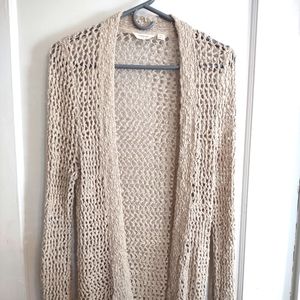 Lucky Brand Tan Open Crochet Cardigan sz XS
